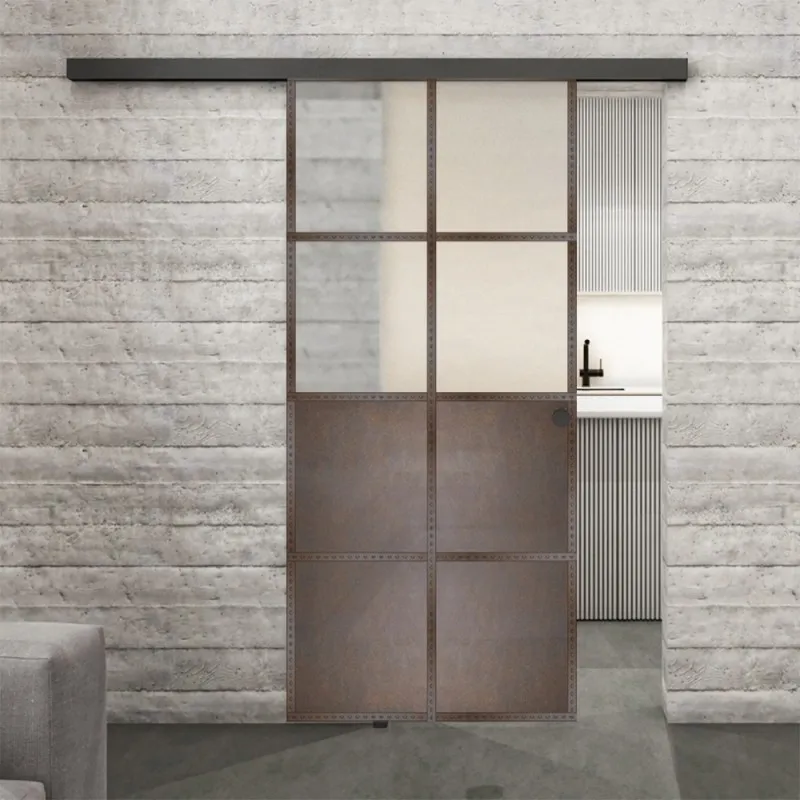Glasschiebetür BLACK-LINE Loft Rosteisen Genietet 18 Blickdicht