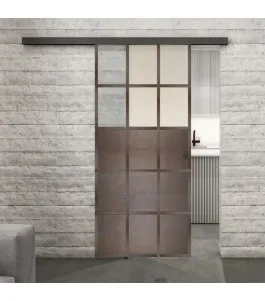 Glasschiebetür BLACK-LINE Loft Rosteisen Genietet 21 Blickdicht