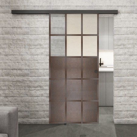 Glasschiebetür BLACK-LINE Loft Rosteisen Genietet 21 Blickdicht