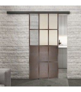 Glasschiebetür BLACK-LINE Loft Rosteisen Genietet 22 Blickdicht