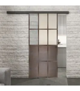 Glasschiebetür BLACK-LINE Loft Rosteisen Genietet 22 Blickdicht