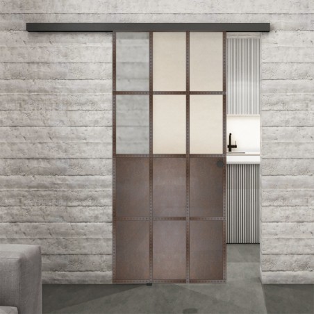 Glasschiebetür BLACK-LINE Loft Rosteisen Genietet 22 Blickdicht