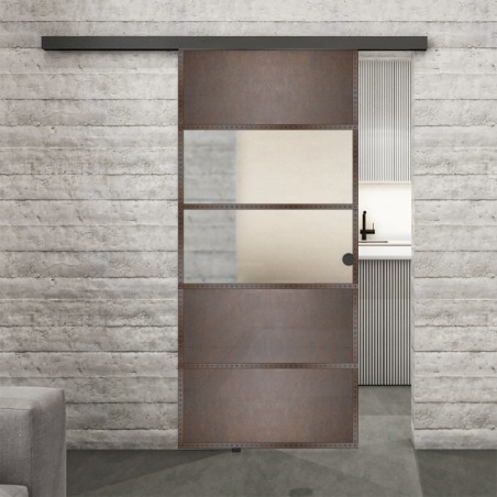 Glasschiebetür BLACK-LINE Loft Rosteisen Genietet 25 Blickdicht
