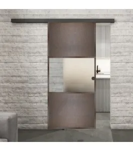 Glasschiebetür BLACK-LINE Loft Rosteisen Genietet 27 Blickdicht