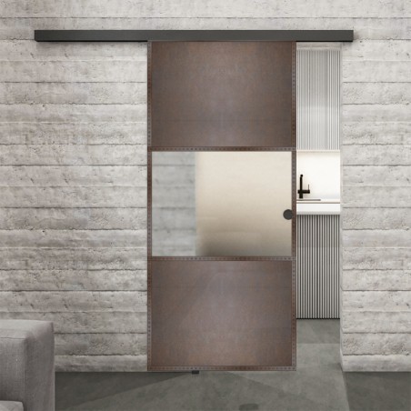 Glasschiebetür BLACK-LINE Loft Rosteisen Genietet 27 Blickdicht