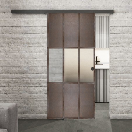 Glasschiebetür BLACK-LINE Loft Rosteisen Genietet 33 Blickdicht