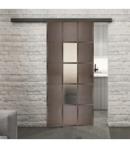 Glasschiebetür BLACK-LINE Loft Rosteisen Genietet 34 Blickdicht