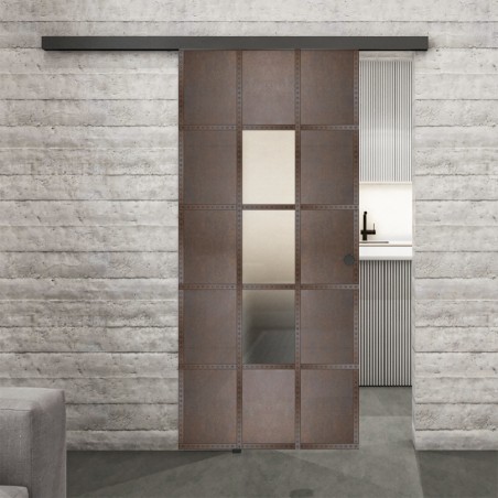 Glasschiebetür BLACK-LINE Loft Rosteisen Genietet 34 Blickdicht