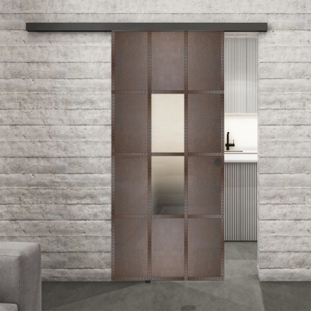 Glasschiebetür BLACK-LINE Loft Rosteisen Genietet 35 Blickdicht