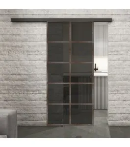 Glasschiebetür BLACK-LINE Loft Rosteisen Genietet 05 Auf Grauglas