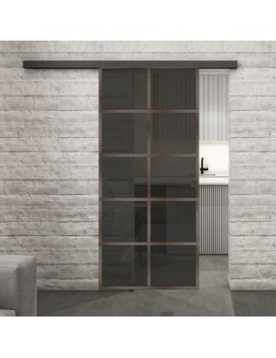 Glasschiebetür BLACK-LINE Loft Rosteisen Genietet 05 Auf Grauglas