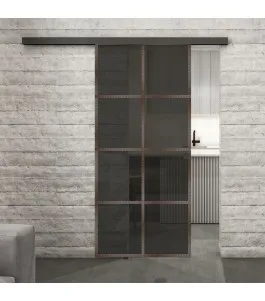 Glasschiebetür BLACK-LINE Loft Rosteisen Genietet 06 Auf Grauglas