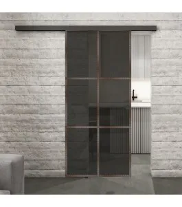 Glasschiebetür BLACK-LINE Loft Rosteisen Genietet 07 Auf Grauglas