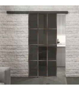 Glasschiebetür BLACK-LINE Loft Rosteisen Genietet 10 Auf Grauglas