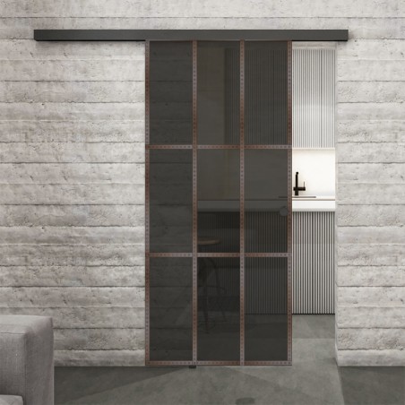 Glasschiebetür BLACK-LINE Loft Rosteisen Genietet 11 Auf Grauglas