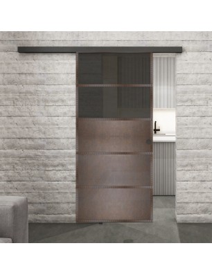 Glasschiebetür BLACK-LINE Loft Rosteisen Genietet 13 Auf Grauglas