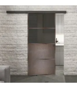 Glasschiebetür BLACK-LINE Loft Rosteisen Genietet 14 Auf Grauglas