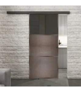 Glasschiebetür BLACK-LINE Loft Rosteisen Genietet 15 Auf Grauglas