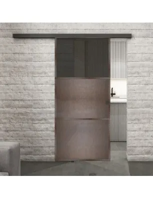 Glasschiebetür BLACK-LINE Loft Rosteisen Genietet 15 Auf Grauglas