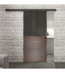 Glasschiebetür BLACK-LINE Loft Rosteisen Genietet 16 Auf Grauglas