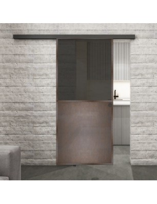 Glasschiebetür BLACK-LINE Loft Rosteisen Genietet 16 Auf Grauglas