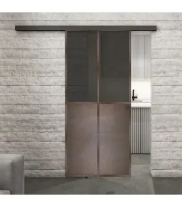 Glasschiebetür BLACK-LINE Loft Rosteisen Genietet 20 Auf Grauglas