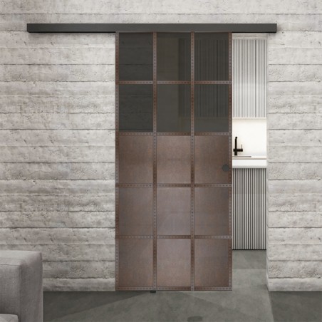 Glasschiebetür BLACK-LINE Loft Rosteisen Genietet 21 Auf Grauglas