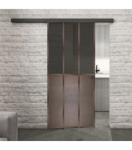 Glasschiebetür BLACK-LINE Loft Rosteisen Genietet 24 Auf Grauglas