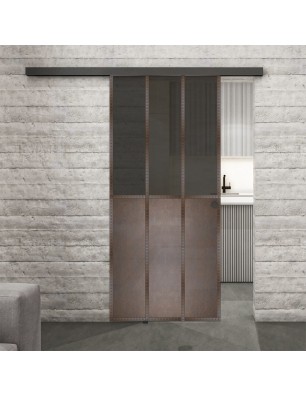 Glasschiebetür BLACK-LINE Loft Rosteisen Genietet 24 Auf Grauglas