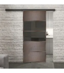 Glasschiebetür BLACK-LINE Loft Rosteisen Genietet 25 Auf Grauglas