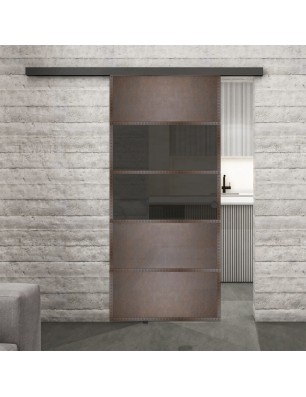 Glasschiebetür BLACK-LINE Loft Rosteisen Genietet 25 Auf Grauglas