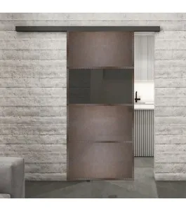 Glasschiebetür BLACK-LINE Loft Rosteisen Genietet 26 Auf Grauglas