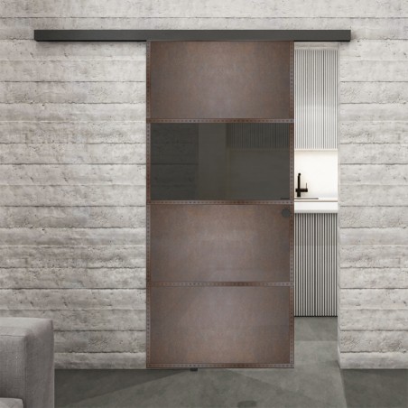 Glasschiebetür BLACK-LINE Loft Rosteisen Genietet 26 Auf Grauglas