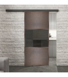 Glasschiebetür BLACK-LINE Loft Rosteisen Genietet 27 Auf Grauglas