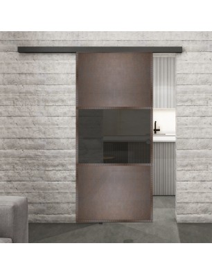 Glasschiebetür BLACK-LINE Loft Rosteisen Genietet 27 Auf Grauglas