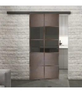 Glasschiebetür BLACK-LINE Loft Rosteisen Genietet 28 Auf Grauglas