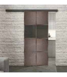 Glasschiebetür BLACK-LINE Loft Rosteisen Genietet 29 Auf Grauglas