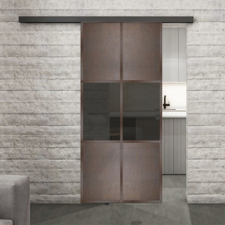 Glasschiebetür BLACK-LINE Loft Rosteisen Genietet 30 Auf Grauglas