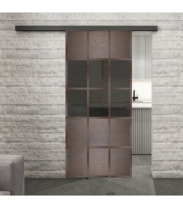 Glasschiebetür BLACK-LINE Loft Rosteisen Genietet 31 Auf Grauglas