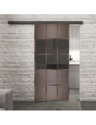 Glasschiebetür BLACK-LINE Loft Rosteisen Genietet 31 Auf Grauglas