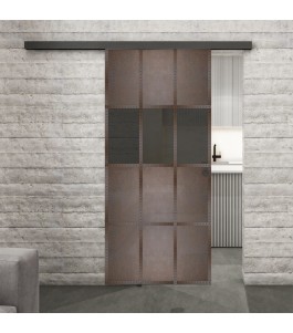 Glasschiebetür BLACK-LINE Loft Rosteisen Genietet 32 Auf Grauglas