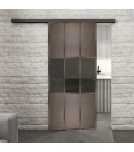 Glasschiebetür BLACK-LINE Loft Rosteisen Genietet 33 Auf Grauglas