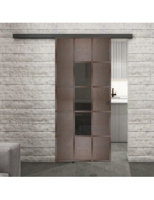 Glasschiebetür BLACK-LINE Loft Rosteisen Genietet 34 Auf Grauglas