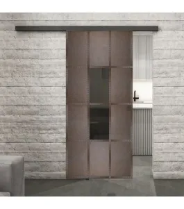 Glasschiebetür BLACK-LINE Loft Rosteisen Genietet 35 Auf Grauglas