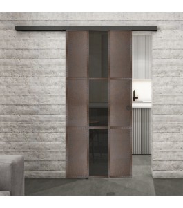 Glasschiebetür BLACK-LINE Loft Rosteisen Genietet 36 Auf Grauglas