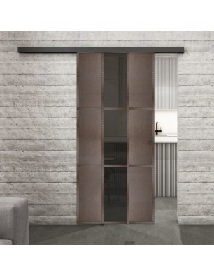 Glasschiebetür BLACK-LINE Loft Rosteisen Genietet 36 Auf Grauglas