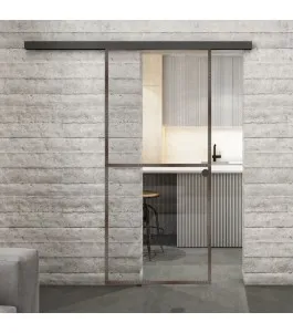 Glasschiebetür BLACK-LINE Loft Rosteisen Genietet 04 Auf Klarglas