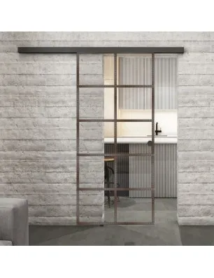 Glasschiebetür BLACK-LINE Loft Rosteisen Genietet 05 Auf Klarglas