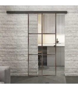 Glasschiebetür BLACK-LINE Loft Rosteisen Genietet 07 Auf Klarglas