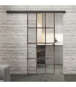 Glasschiebetür BLACK-LINE Loft Rosteisen Genietet 10 Auf Klarglas